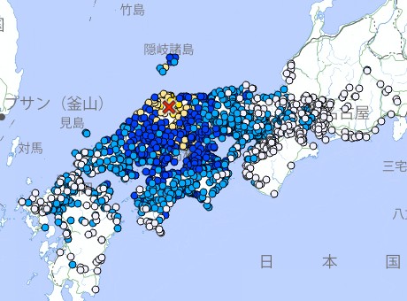 島根県東部でM6.2地震が発生、23分間で6回連続の揺れに警戒
